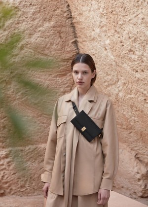 Polene Numéro Sept Belts Bags Black Textured Leather | AUZ9640U
