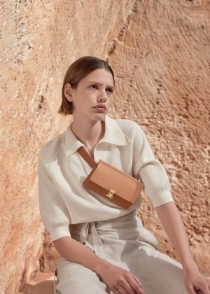 Polene Numéro Sept Belts Bags Duo Camel Textured Leather | AUK9638O