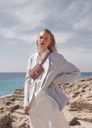 Polene Numéro Sept Belts Bags Lilac Textured Leather | AUJ9637P