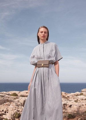Polene Numéro Sept Belts Bags Taupe Textured Leather | AUL9639I