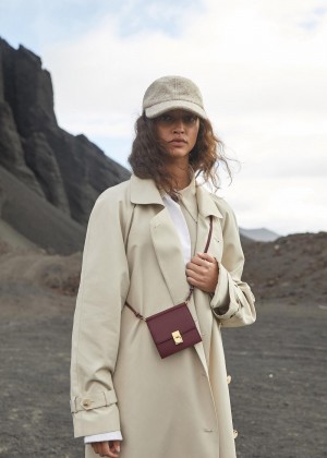 Polene Numéro Sept Crossbody Wallets Textured Burgundy | AUF9582D