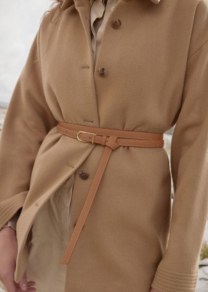 Polene Thin Umi Belts Textured Camel | AUM9646Q